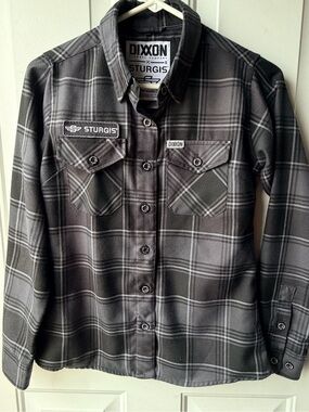 Dixxon Sturgis Black Gray Plaid Flannel Shirt Size Small